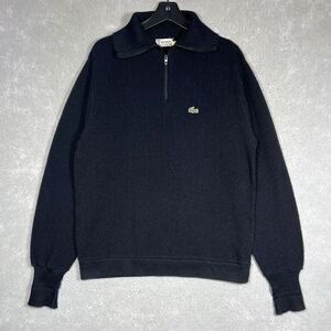 Vintage Lacoste Wool Sweater Black 1/3 zip High Neck Mens size 7 /XL